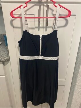 Lands' End Black and White Tank Swimdress with Front Zip